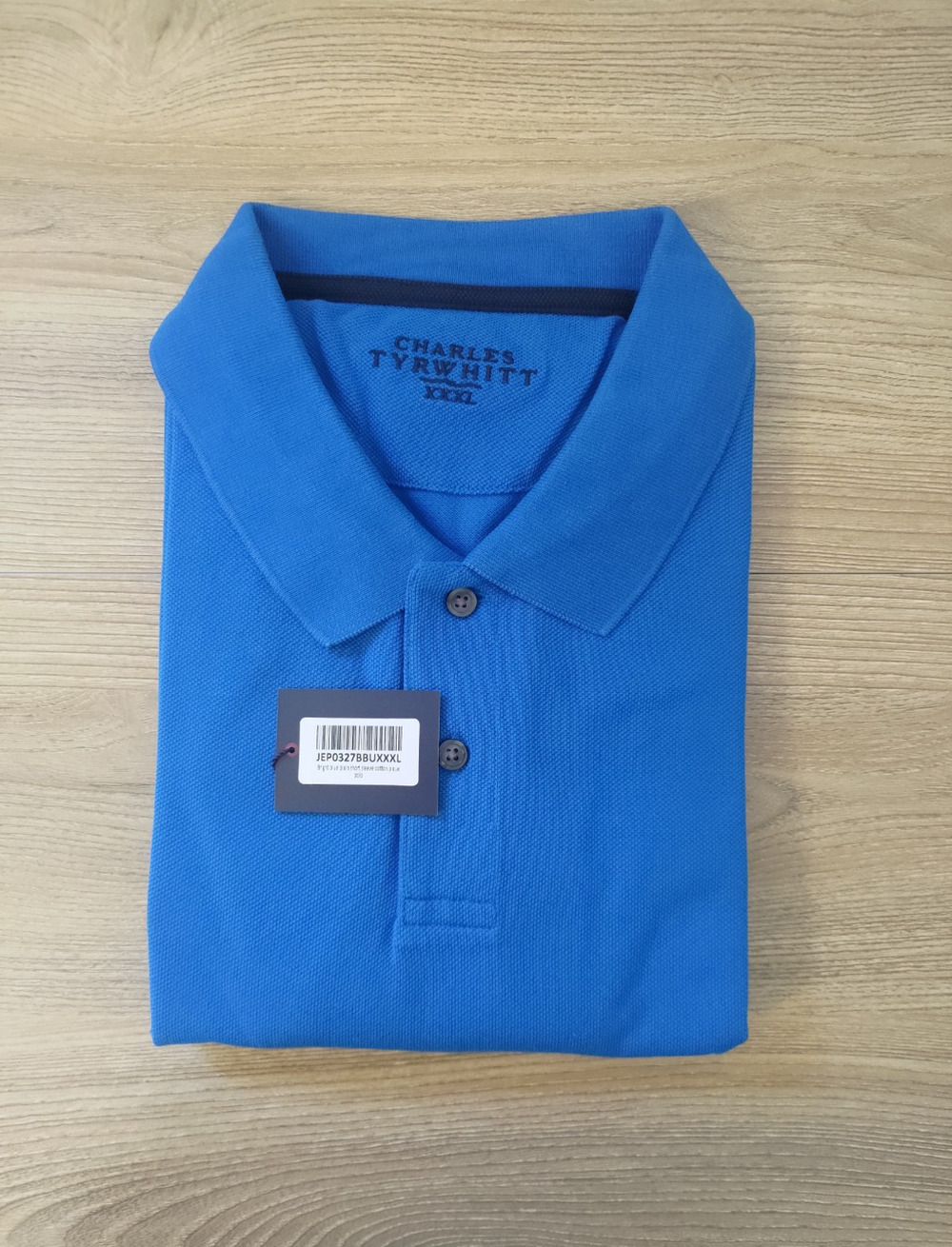 Button Neck Men's Polo Shirt 3XL Charles Tyrwhitt Bright Blue Cotton Pique